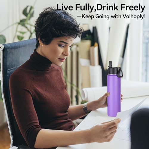 Volhoply 24oz Insulated Water Bottle with Straw Lid, Purple, 1-Pack - color: Purple
