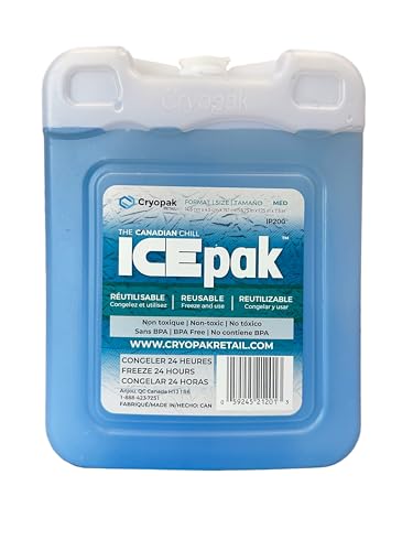 Cryopak ICEpak Hard Shell Reusable Ice Packs for Coolers and Lunch Box Use, Freezer Safe Gel Design, Professional Grade Cooling, Non-Toxic and BPA Free, Essential Travel Accessories - size: Medium (4 Pack)
