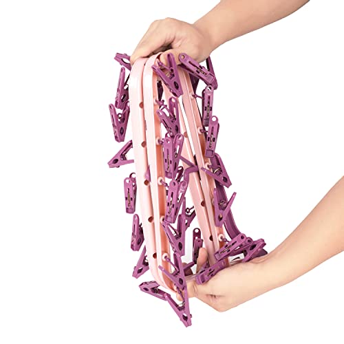 Foshine Clothes Drying Racks Foldable Clip Hangers Plastic with 32 Clips - color: Pink