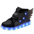 Kids Light up Shoes LED USB Charging Flashing High-top Wings Sneakers Boys Girls Trainers for Festivals Halloween Christmas New Year Party Great Gift - color: Black, size: 4 Big Kid