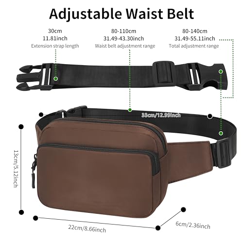 Fanny Pack Nylon Mini Belt Bag Everywhere Belt Bag for Women Water Repellent Waist Packs Crossbody Bags with Adjustable Strap - color: Brown