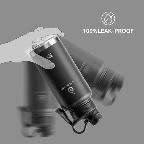 IDEUS 32oz Stainless Steel Insulated Bottle with 2 Leak-Proof Lids, Black - color: Black, size: 32 Ounces