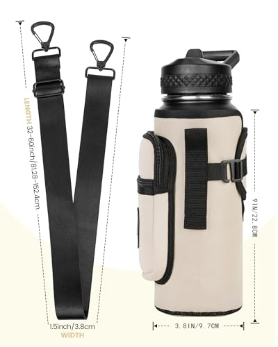 Sports rabbit Universal Water Bottle Holder with Strap & Phone Pocket - color: Cream, size: 30OZ