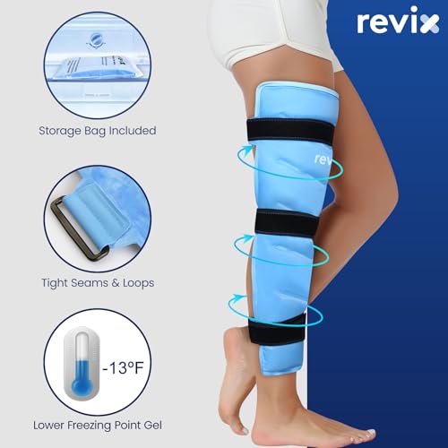 REVIX Full Leg Ice Pack Wrap for Knee, Hip & Thigh, Reusable Cold Gel Wrap - color: Blue