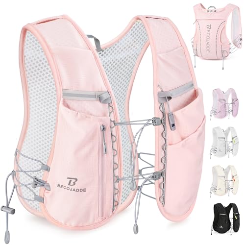 BECOJADDE 5L Running Vest for Women, Hydration Backpack Lightweight & Breathable for Trail Running, Marathon, Hiking, Cycling - color: Pink