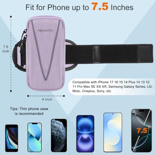 Running Phone Holder Women Men,Reflective Stripe Armband 7.5" Purple - color: 04 - Purple