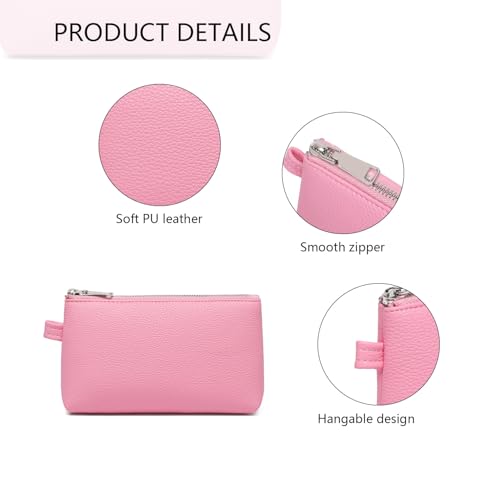 Small Makeup Bag for Purse, Leather Cosmetic (Azalea Pink) - color: PU/Azalea Pink
