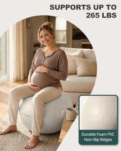 Trideer Yoga Ball for Exercise, Pregnancy, Exercise Ball, Pump Included - color: Off-White, size: L(23-26ines/58-65cm)
