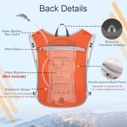 Running Vest Hydration Backpack for Men Women, Lightweight Breathable Hydration Packs, Adjustable Chest Straps Daypack, Reflective Water Running Vest for Marathon, Trail, Hiking, Cycling - color: Orange