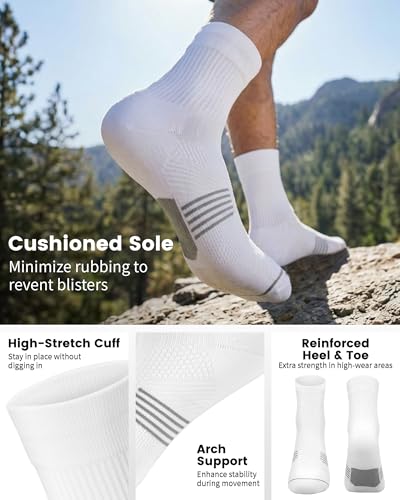 3 Pairs Running Compression Socks for Men & Women Crew Socks with Cushion - color: Black+white+navy(3 Pairs), size: X-Large