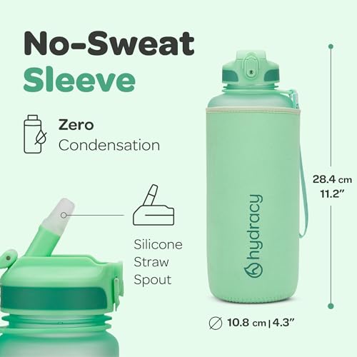 Hydracy 2L Large Water Bottle, Shatterproof, BPA Free Tritan Plastic, Leakproof, Zero Condensation, With Detachable Carry Strap, Spillproof Lid, Convenient Silicon Spout, Ideal for Gym, Yoga - color: Aqua Green, size: 64 oz