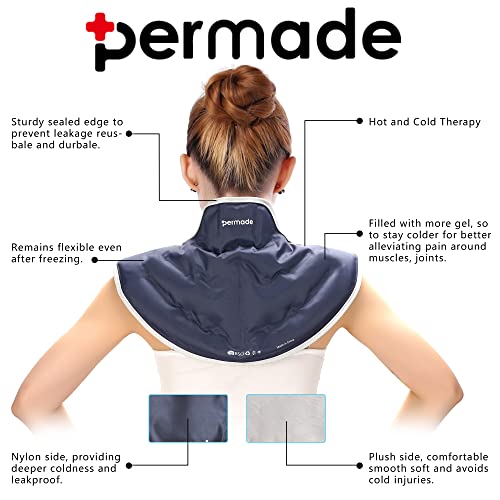 Neck Shoulder Ice Pack, Hot or Cold Therapy Compression Wrap for Neck, Reusable Flexible Gel Ice Pack Wrap for Injuries, Large Upper Back Cold Pack Wrap for Swelling, Bruises, Sprain, Surgery