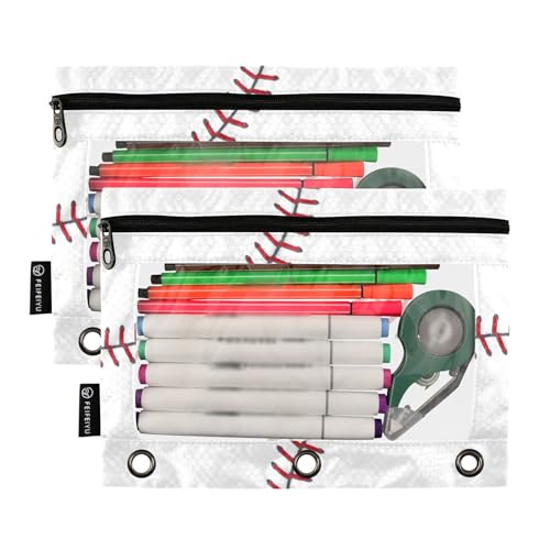 Baseball Pencil Pouches for 3 Ring Binder 2 Pack - color: Baseball