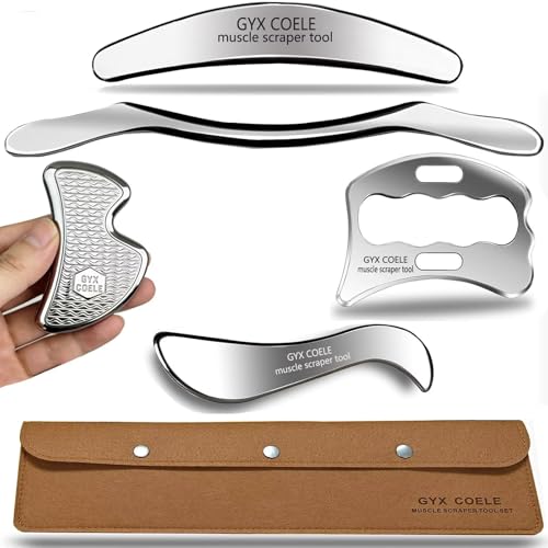 Muscle Scraper Tool Set, Stainless Steel IASTM Tools for Physical Therapy, Scar Tissue Breakdown, Fascia Release, 5 Piece Kit with Carrying Case - style: GYX COELE-5 set B