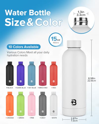 Stainless Steel Insulated Water Bottle no straw for Travel, Gym, 15 oz, White - color: White, size: 15 Ounces