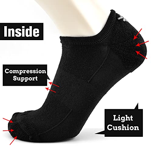 Busy Socks No Show Thin Merino Wool Blend Running Socks with Non-Slip Grips - color: 6 Pairs Black1, size: Large-X-Large