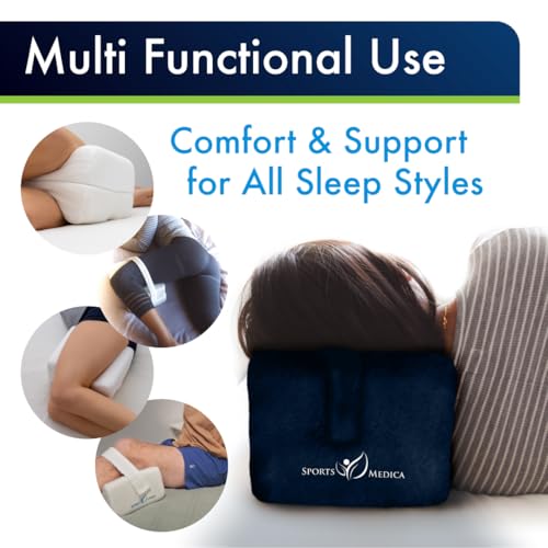 Sports Medica Knee Pillow for Side Sleepers, Memory Foam Leg Pillow Cushion - color: Blue