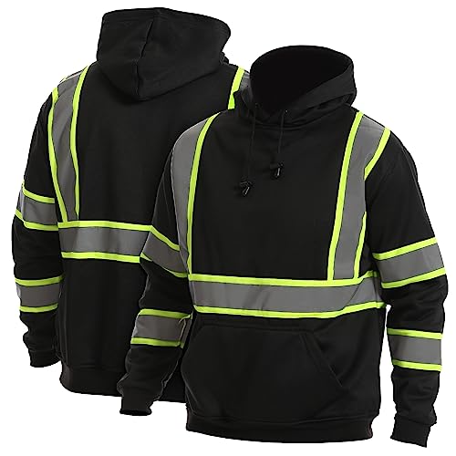 High Visibility Pullover for Men/Women, Class 3 Hi Vis Reflective Hoodie with Large Front Pocket, BLACK, Small - color: Black01, size: Small