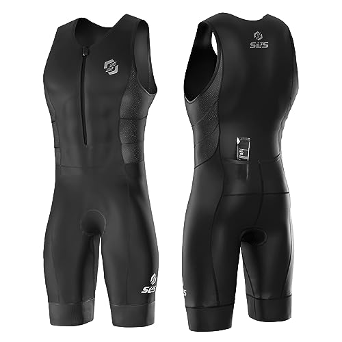 SLS3 Triathlon Suit Men - Solid Black AG Sleeveless Tri Suit for Men - Lightweight Mens Trisuit, Intelligent Race Apparel