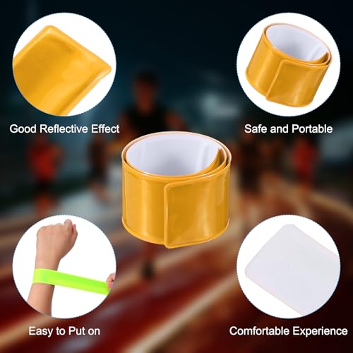 PATIKIL Reflective Slap Bands, Reflector Band Snap Bracelet Armbands High Visibility Safety Reflectors Wrist Strap Strips for Night Jogging Cycling Running - color: Gold