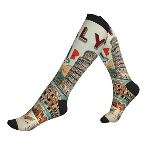 Compression Socks Knee High Circulation Support Socks For Women Men Athletic Running Work Hiking Cycling Travel - color: Italy