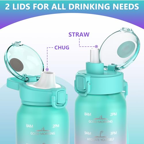 SLUXKE 17oz Insulated Water Bottle with handle BPA Free, 316 Stainless Steel Water Bottles 500ml with Time Marker Double Walled, Metal Water Flask Jug for Hiking, Biking, Running, Three Colors - color: GREEN PINK PURPLE, size: 17 Ounces