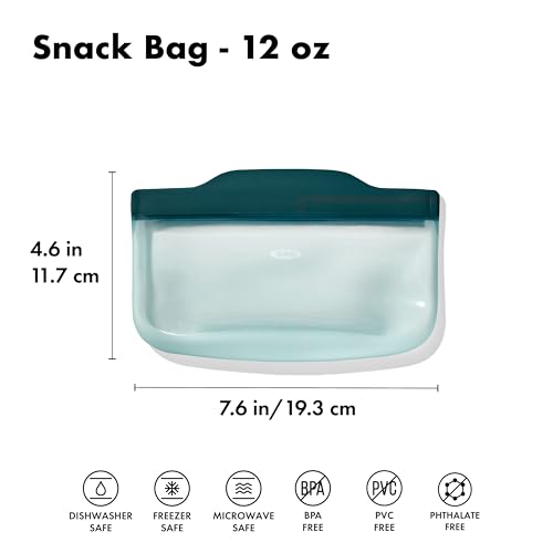 OXO Good Grips Silicone Reusable Bag - Snack Bag (12 oz), Lagoon - color: Lagoon, size: Snack (12 oz)