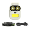 Robot Headlamp with Magnetic Clip & Wave Sensor, 2-in-1 Convertible Clip Light, 6 Modes, 700mAh Type-C, IPX4 Waterproof, for Running Cycling Camping (White)