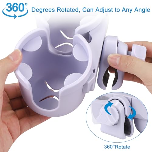 Accmor Stroller Cup Holder with Phone Holder, Bike Cup Holder, Walker Scooter Wheelchair Cup Holder Attachment, Universal Cup Holder for Uppababy Graco Strollers - color: Double Holder-All Orchid Purple
