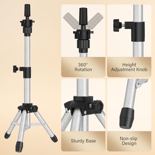 ZQIAN BEAUTY Wig Stand Tripod, 25 Inch Adjustable Mannequin Head Stand, Wig Head Stand for Training Heads And Canvas Block Head (Silvery, Mannequin Head Not Included) - color: Silvery, size: 25 Inch