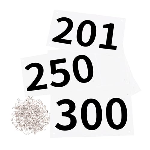 Azarxis Running Bib Competitor Numbers with Safety Pins, Tyvek Tearproof Waterproof 4"x7" / 6"x7.5" for Marathon Races Events - color: #01 [4"x7"] Numbers 201-300
