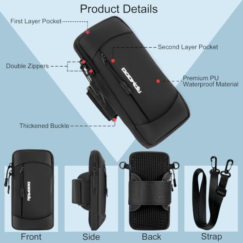 Running Armband Phone Holder with Crossbody Strap, 7.5 Inch Black - color: 05-Black + Black Strap