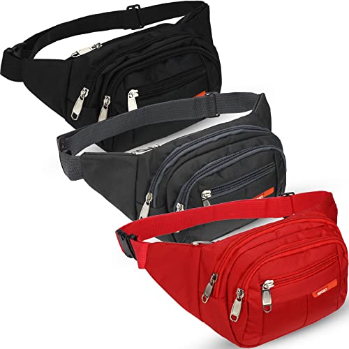 3 Pcs Fanny Packs Crossbody Waist Bags for Women Men Crossbody Waterproof Fanny Pack Belt Bag for Travel Walking Running Hiking Cycling Outdoor Easy Carry Any Phone, Wallet (Black, Red, Gray) - color: Black, Red, Gray