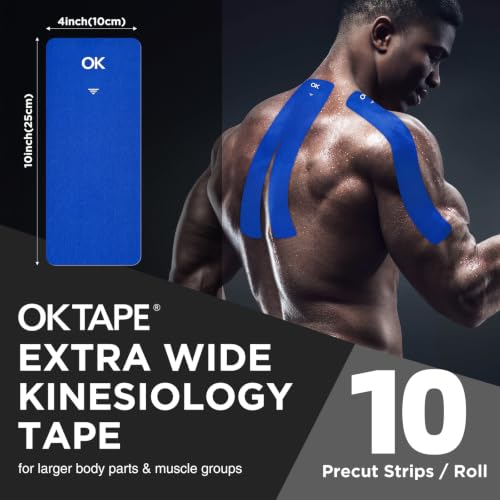 OK TAPE Extra Wide Kinesiology Tape for Shoulder, Back, Precut Strips - color: Navy Blue, size: 1 Roll