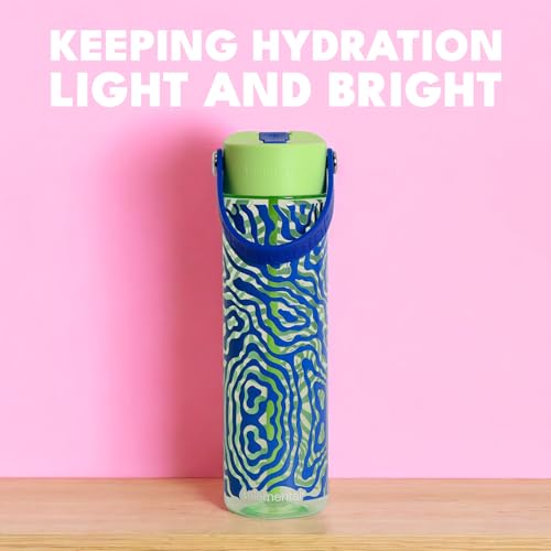 Elemental Splash 26oz Tritan Plastic Reusable Water Bottle w/Straw & Strap - color: Aqua Waves, size: 26 Ounces