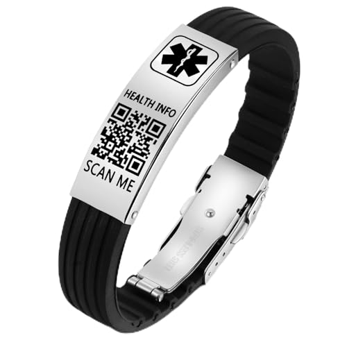 Medical Bracelets for Men Women with QR Code Medical Alert ID Bracelets - color: Titanium Silver Black