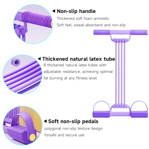 Pedal Resistance Band with Handle,10 Adjustable Levels, 8-80 LBS - color: 8-Tube Pink