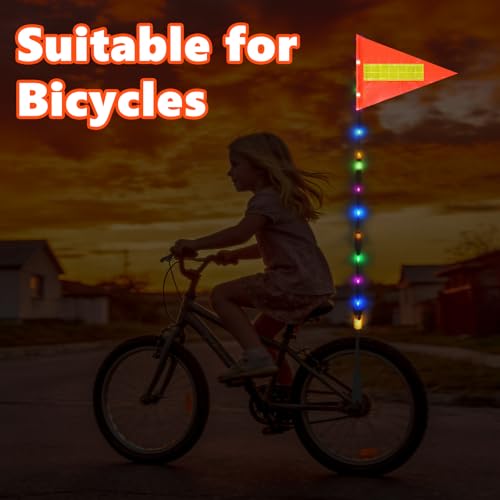 LED Bike Safety Flag Reflective 5.5 ft Lighted Bicycle Safety Flag with Heavy Duty LED Fiberglass Pole Tear-Resistant Waterproof Orange Pennant for Bike - color: Orange