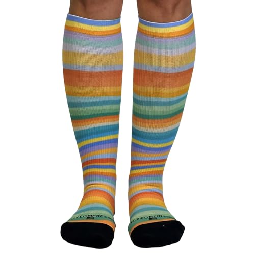 Crazy Compression Over-the-Calf Socks with Fun Designs - color: Spring Stripes, size: Large-X-Large