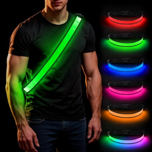 BSEEN LED Running Waist Belt - USB Rechargeable Reflective Glowing LED Waistband, Flashing Safety Light Belt for Runners, Joggers, Walkers, Pet Owners, Cyclists - color: RGB-L(110cm)