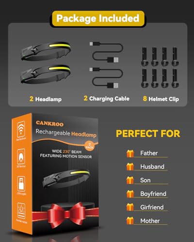 Rechargeable Headlamp with Red Light & Motion Sensor, Wide Beam for Camping