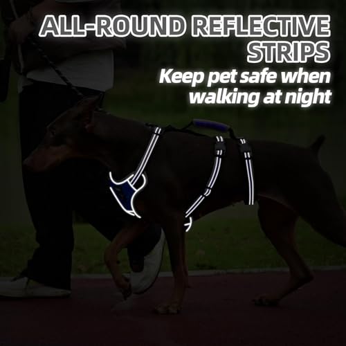 PUPTECK Escape Proof Dog Harness with Padded Handle, No Pull Pet Vest Harness Durable Reflective for Medium Large Dogs Walking Training and Running, Navy Blue, L - color: Blue, size: Large