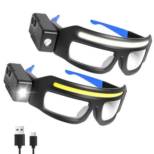LED Headlight Glasses Rechargeable Headlight Glasses with Motion Sensor & Touch Control, Adjustable Safety Eyewear - color: Blue-2 Pack