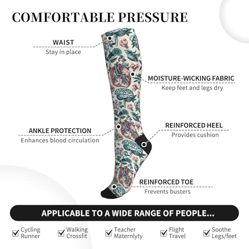 FREEHOTU Compression Knee High Socks for Women/Men Circulation 15-20 Mmhg - color: Floral Organs