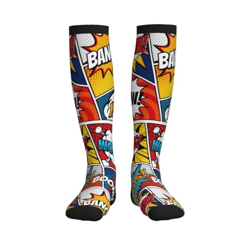 Crazy Fun Compression Socks, Unisex Knee High Support Socks - color: Retro Comic