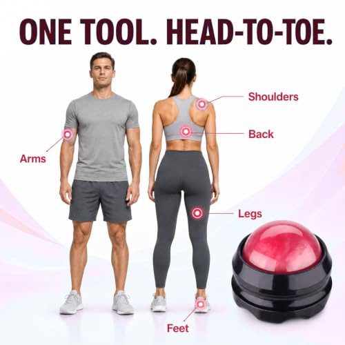 Manual Massage Roller Ball - Massager and Therapy Tool for Sore Muscles, Shoulders, Arms, Neck, Back, Feet, Body, Deep Tissue, Stiffness, Joint Pain, Stress Relief - color: Pink