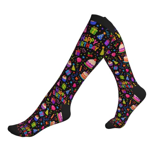 Compression Socks Women and Men 15-20mmHg-Circulation Support Socks for Athletic Running Cycling - color: Happy Birthday
