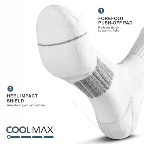 Rahhint Running Socks Crew for Long Run Coolmax Targeted Cushioned - color: White, size: 13-16