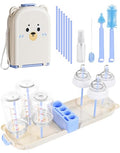 Travel Bottle Cleaner kit, 7in1 Baby Travel Gear Silicone Travel Bottle Brush Set Nipple Drying Rack, Straw Breast Pump Cleaning Soap Dispenser Organizer Case Mon Gift (Blue) - color: Blue