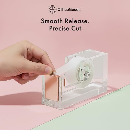 OfficeGoods Acrylic Tape Dispenser, Aesthetic and Compact Design, Rose Gold - color: Rose Gold